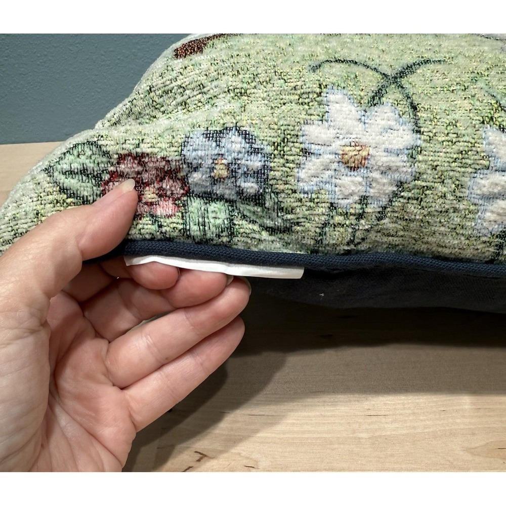 Bunny Rabbit Throw Pillow Soft Tapestry Floral Spring Summer Garden 16x16 Blue - Picture 8 of 10